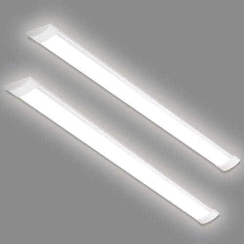 HUMIGA 2 Pack 5FT LED Batten Light, 50W 4500LM Slim Profile Wide Tube Lighting for Ceiling of Indoor Home Garage Shop Office, PC Body, Neutral White 4000K
