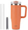 Klaraber Coffee Cup Travel Mug with Handle, 30oz Tumbler with Lockable Lid, Stainless Steel Vacuum Insulated Water Bottle with Straw, Leakproof & Portable Travel Cup for Hot and Cold Drinks (Orange)