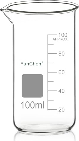 FunChem Glasbecher, 1er-Pack, Hochborosilikatglas, Graduiert, Hoher Becher mit Ausguss, Laborbecher, 100 ml