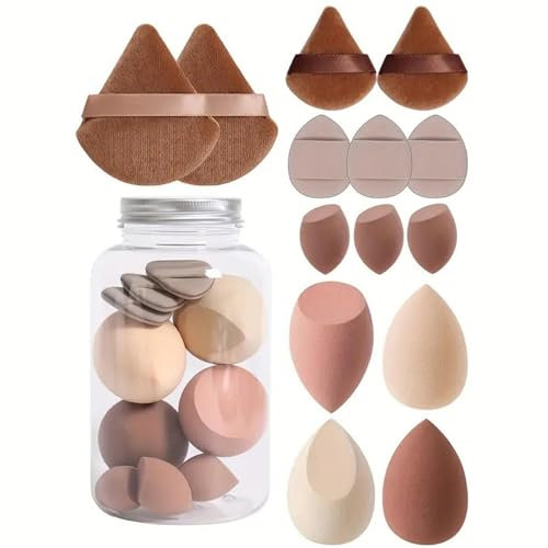 14 Pièces Lot Set Kit Éponges De Maquillage Et Houpettes Avec Boîte De Rangement Éponge De Maquillage Houpette Maquillage Triangle Pour Les Cosmétiques Liquides/Poudre/Crème