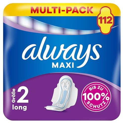 Always Always Maxi Long Binden Mit Flügeln (Größe 2) 14 Stück, Bis Zu 100% Schutz, Einzeln Verpackt