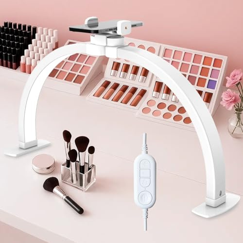 SAILESI Halbmond-Licht für Nagelschreibtisch, 73 cm, 38 W, faltbares LED-Licht, mit Handyhalterung, Nagel-Tech-Licht mit 3 Farbmodi, 10 Helligkeiten, Tisch-Nagelschreibtisch für Schönheitswimpern