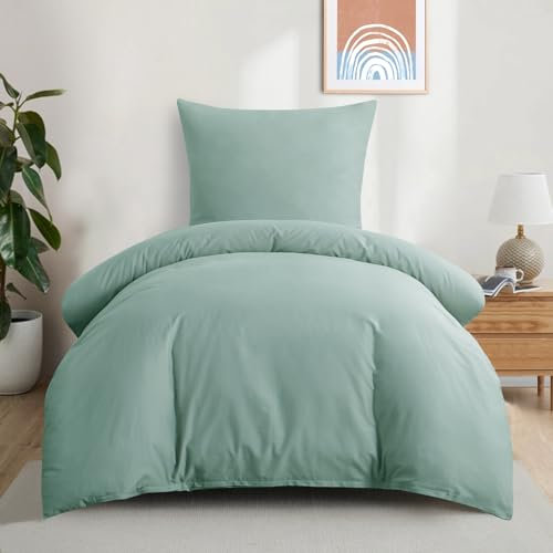 Aisbo Bettwäsche 155x220 Baumwolle Grün - Bettwäsche-Sets Bettbezug 155x220 mit Kissenbezug 80x80 cm, Baumwollbettwäsche Set, Oeko-TEX Bettwäsche Grün mit Reißverschluss