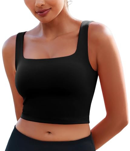 PINSPARK Yoga Bra Damen Bügellos Gepolstert Sport BH Atmungsaktiv Stretch Crop Tops Breiten Trägern Gym BH Winter Lauf Reiten Sport Bra Top Schwarz l