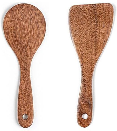 2 Pcs Wooden Rice Spoon Rice Spoon Set Non Stick Rice Paddle Heat Resistance Serving Spoon Wooden Spoons Rice Paddle Natural Wooden Rice Kitchen Cooking Spoons for Mixing and Serving Rice