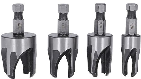 Juego de cortadores de enchufe cónico, 4 piezas de 1/4 pulgadas, vástago hexagonal, tipo garra, herramienta de corte cónico imperial, juego de cuchillos con broca de corcho