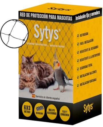 Red para Gatos Terraza | Reforzada con Acero | 6 x 3 m | SIN Taladro | Kit de Instalación Incluido | + 4 Juguetes Interactivos de Regalo | Fija o CORREDERA | Redes para Gatos para Balcon y Ventanas