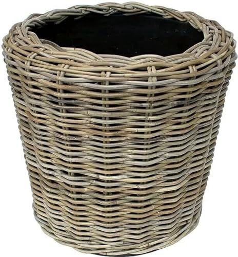 WDMT Rattan Drypot - ø 39 x 36 cm - Pflanzkasten mit recycelter wasserdichter Kunststoff-Innenseite - Blumentöpfe für Innen - Pflanzenkörbe - Grau