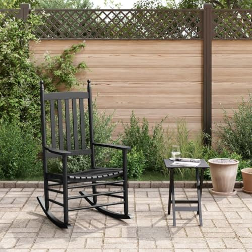 Schaukelstuhl mit klappbarem Tisch Schwarz Massivholz Pappel Haus Garten Möbel