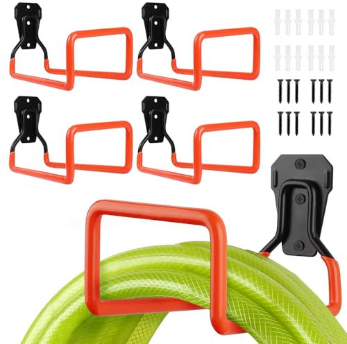 MEISHANG Soporte Manguera Jardin,4 Piezas Soporte Manguera Pared,19,6 * 12,5 * 13 CM Colgador Manguera Jardin-Antioxidante y Antioxidante-Soporte Manguera con 12 Tornillos y 12 Pernos de Expansión