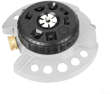 Aspersor de metal para césped, boquilla de aspersores de jardín, torreta de metal resistente, aspersor de césped de 9 patrones para refrigeración de césped y techo, color plateado