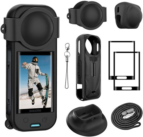 FiTSTILL Protector Set for INSTA 360 X5,Optical Tempered Glass Screen Protectors + Protective Case + Silicone Lens Cover + Silicone Support Base, X5 Protective Accessories