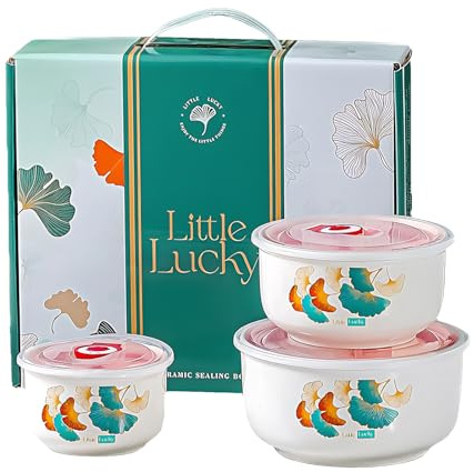 lcvtos Bols en Céramique avec Couvercle,Ensemble de 3 Bols Gigognes,Compatibles Four Micro-Ondes et Lave-Vaisselle, Porcelaine pour La Cuisine (250/500/750 ml) (B)