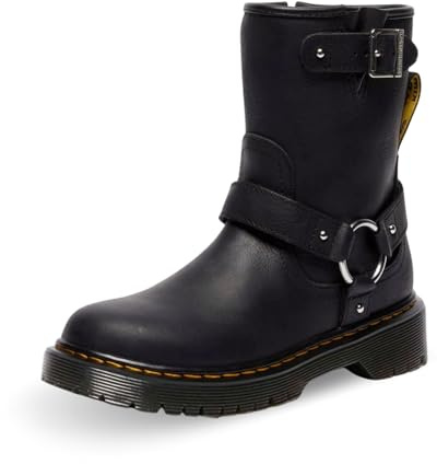 Dr. Martens Genaya Rigger Boot for Girls (Little Big Kid) Motorcycle, black, 33 EU