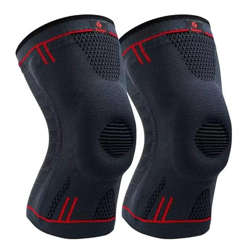 Kuangmi Rodillera deportiva con almohadillas de gel de rótula y estabilizadores laterales, protector médico de rodilla para correr, desgarro de menisco, ACL, alivio del dolor articular (Upgraded