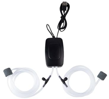 Tyst akvarieluftpump, mini akvarieluftpump för tank, mini syrepump, tyst akvarier syrepump, justerbart med dubbla hål, 1 W, lämplig för hemmabruk och fiske