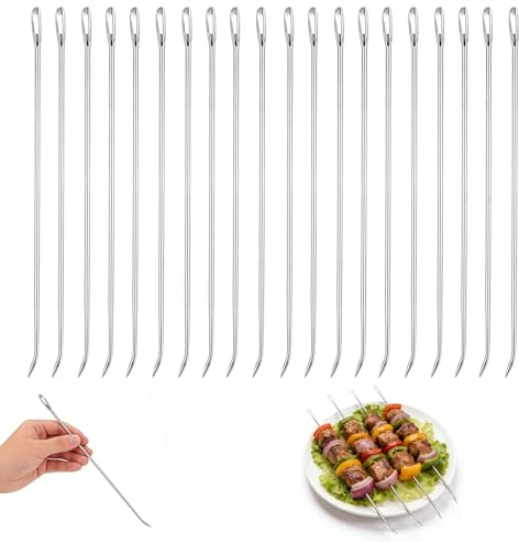 Aiguille à brider volaille 20 pièces Aiguille de Cuisson INOX 17,5 cm argentée pour rôtis farcis Poulet Dinde brochette réutilisable pour Barbecue intérieur extérieur Cuisine