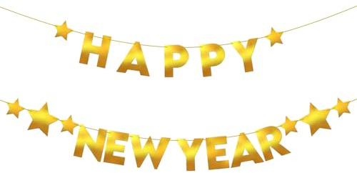 Silvester Deko 2026, Glitzer Happy New Year Girlande Gold, Neujahr Silvesterdeko Banner, 2026 Girlande Neujahr Party Dekoration Tischdeko, für Geburtstag New Years Eve Decorations Fotohintergrund