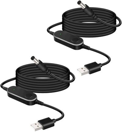 RIIEYOCA Câble convertisseur élévateur 12W USB 5V vers 12V DC 5,5 x 2,1mm avec interrupteur Marche/Arrêt & témoin LED pour routeur, modem, amplificateur WiFi (2-pack, 1,5M/5ft)