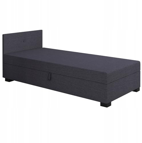 TAPCZANY24 - Boxspringbett Lola 90x200 cm mit Schaumstoff Matratze | Bett mit Matratze, Polsterbett mit Bettkasten, Gepolstertes Einzel Bett, Schlafsofa - Dunkelgrau