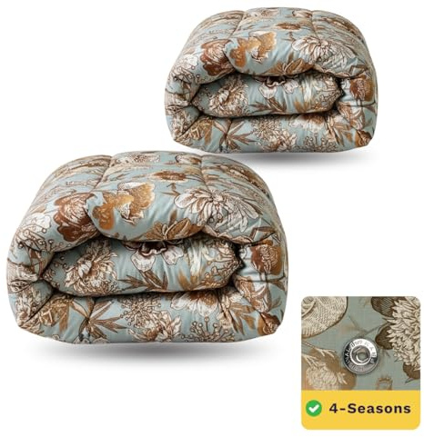 Zelesta Wonderbed 4-Jahreszeiten Bettdecke 140x200 cm – 2-in-1 Kombi Set (300 + 150 g/m²) | Bettdecke & Bezug in einem | Edelstahl-Klicksystem (Botanic Chique, 240x200 cm)