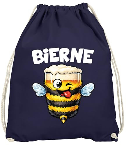 MoonWorks® Turnbeutel Bier Wortspiel Biene Accessoires Fasching Karneval Gadgets Spruch lustig Faschingsartikel Tasche Gymbag Navy unisize