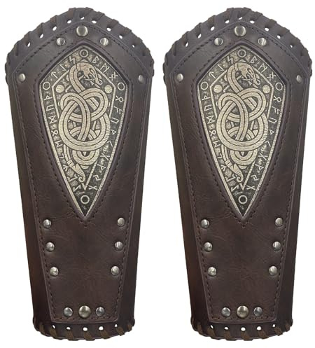 Vdaxvme Armschienen mit verstellbarer Breite und geprägtem Muster, mittelalterliche PU Armschienen, Halloween Armband, Rollenspiel Armband, Stulpen für männliche Stulpen, Damen Rüstungen