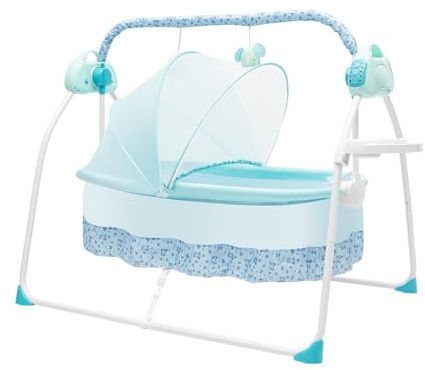 Hurrylying Electric Baby Cradle Baby Cradle Swing Infant Rocker,Adjustable Swing Speeds, Built-In Music and Stories, Foldable Portable Design for Daycare Centers Aged 0-18 Months (Excluding battery)