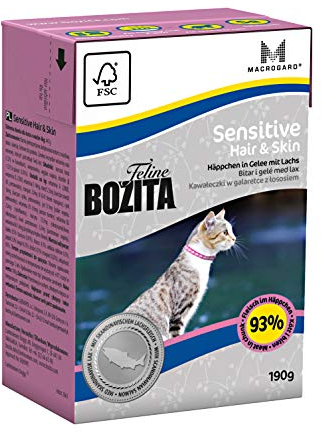 BOZITA Häppchen in Gelee Nassfutter Hair&Skin - 16 x 190 g - nachhaltig produziertes Katzenfutter für erwachsene Katzen - Alleinfuttermittel