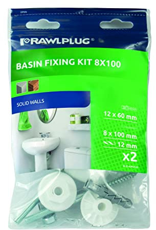 Rawlplug Wash Basin Fixing Kit Wall Mounted | Mounting Kit for Small Washbasins with Screws and Plugs | Bathroom Sink Fitting | Wall Hung Basin | Bathroom Fixtures White R-S1-KPU120