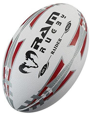 Ram - Set di 15 palloni da rugby Raider Match + borsa traspirante, Rosso, 5