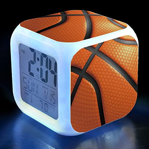 XUWU Basketball-Wecker für Kinder, Jungen, Mädchen, 7 LEDs, Farbwechsel, Weckuhr, Heimdekoration, Schlafzimmer, digital mit Temperaturanzeige