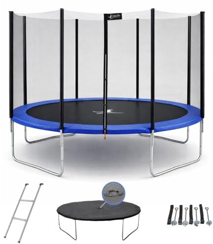 Kangui Trampolin, rund, Schwarz, Durchmesser 360 cm, mit Netz, Leiter, Abdeckplane und Befestigungsset