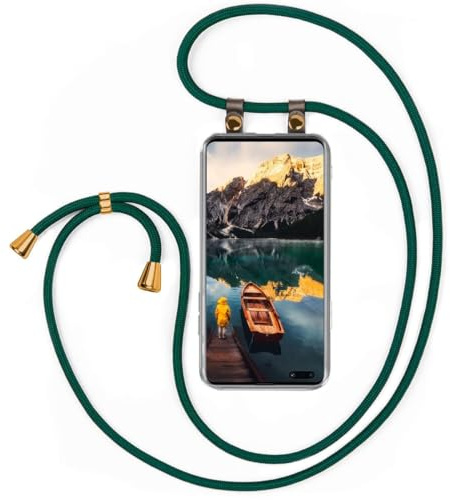 moex Handykette für Samsung Galaxy S10 5G Hülle mit Band abnehmbar, Handyhülle mit Kette zum Umhängen, Handyband 155 cm lang Stoff Kordel Umhängehülle, Handy Umhängeband, Grün