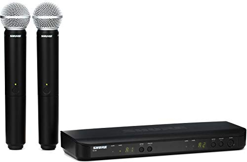 Shure BLX288/SM58 UHF Wireless Microphone System - Perfect for Church, Karaoke, Vocals - 14-Hour Battery Life, 300 ft Range | includes (2) SM58 Handheld Vocal Mics, Dual Channel Receiver | H11 Band