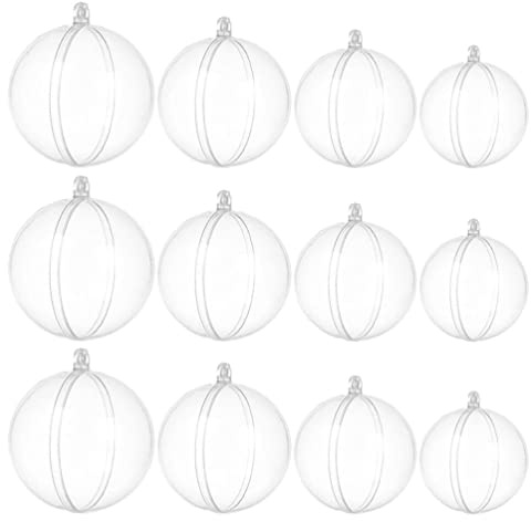PRETYZOOM 12 Stücke Transparente Weihnachtskugeln Teilbar Acrylkugeln zum Befüllen Durchsichtige Christbaumkugeln Klare Baumkugeln Weihnachtsdeko Kugeln für Xmas Süßigkeiten Weihnachtsbaum Deko