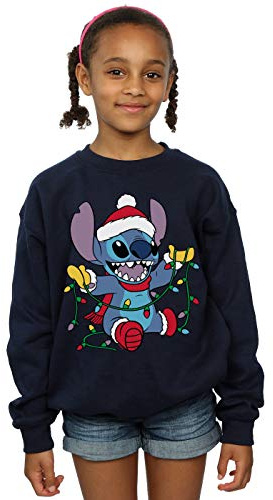 Official Licensed Disney Lilo & Stitch Christmas Lights Girls Sweatshirt - Festive Holiday Jumper UK - Available in Multiple UK Sizes - Machine Washable - Officially Licensed - Premium Quality