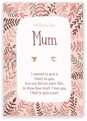 Rose gold heart stud earrings for Mum | gift for mothers day birthday or christmas from son or daughter | presents for her women | best Mother Mam Mummy
