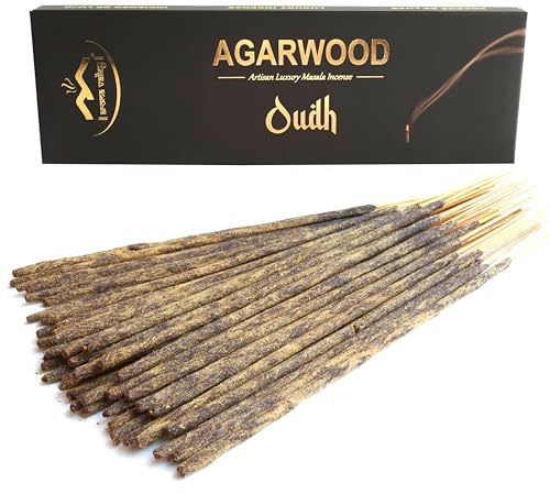Aroma Valley Oud Agarwood Incense Sticks - Artisan Luxury Masala Incense - Handrolled Long-Burning (75 Minutes) Extra-Thick Sticks - Exotic Divine Scent for Home, Spirituality & Meditation - Oudh