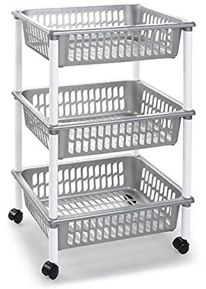 Acan Tradineur - Carro verdulero Gris Plata Modelo PLFT con Ruedas 3 cestas 40 x 30 x 61,5 cm. Carrito portaobjetos estantes Multiusos para organizar los Espacios domésticos