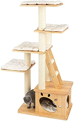 LSDRALOBOOE Kletterbaum Katzenkratzbaum Katzenbaum Katzenstreu Großes Luxus Katzenhaus Massivholz Katzenklettergerüst 714