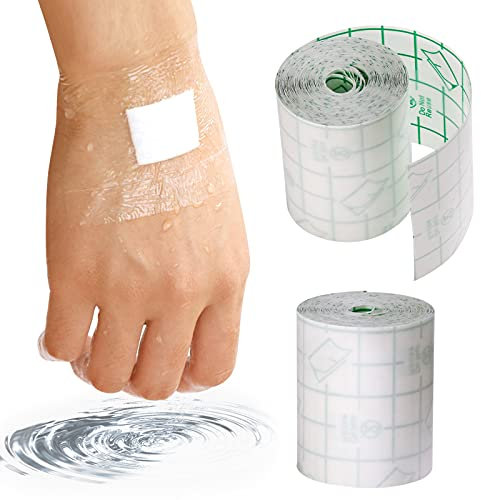 Bohoray 2 roll Waterproof Transparent Bandage Film Roll Adhesive Tape Medical Wound Tattoo Aftercare Waterproof Bandage Dressing Plaster Stretch Fixation Tape Anti-Allergic Self-Paste Swimming(5cm*5m)