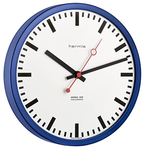 Hermle Bahnhofsuhr 30471-Q70870 Funk, Blau, Ø 30cm x 5cm