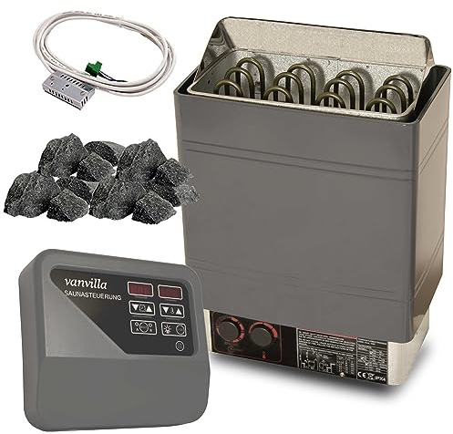 vanvilla SET Saunaofen 6KW / 380V, Sauna Ofen mit Aussensteuerung und Saunasteine