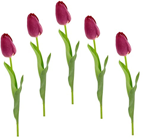 Flair Flower Künstliche Real Touch Tulpen Tulpenknospen Blüten Frühjahrsdeko Frühlingsdeko Kunstblumen Gefälschte Hochzeit Einzelblume Stielblume Seidenblume, 021030RSD, Dunkelrosa, 67x4x4 cm