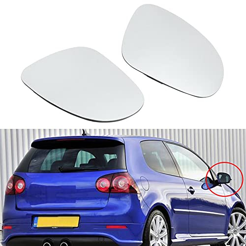 Riloer Cristal de espejo retrovisor lateral para coche blanco/azul, cristal de espejo retrovisor izquierdo/derecho, apto para V-W G-OLF G-TI J-ETTA M-K5 R-ABBIT PA-SSAT B5 B6 EOS, 3C0857521, 3C0857522