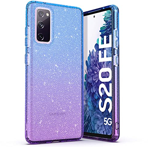 ULAK Galaxy S20 FE Hülle Glitzer, Galaxy S20FE Durchsichtige Schutzhülle Hard TPU Bumper Handyhülle Stoßfest Phone Case für Samsung Galaxy S20 FE 5G 6,5 Zoll - Lila Blau