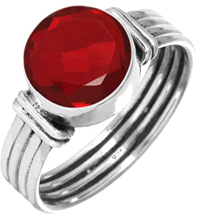 Jeweloporium Roter Rubin-Simulationssilberring, Größe 61 (19,4), 925er Sterlingsilberring für Damen, runder Stein, Boho-Schmuck