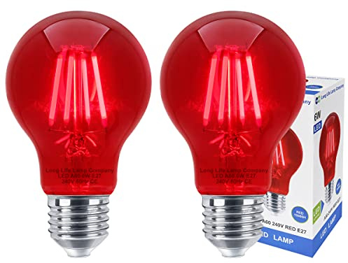 2 x 6w LED RED Light Bulb E27 Edison Screw Red Glow Effect Glass A60