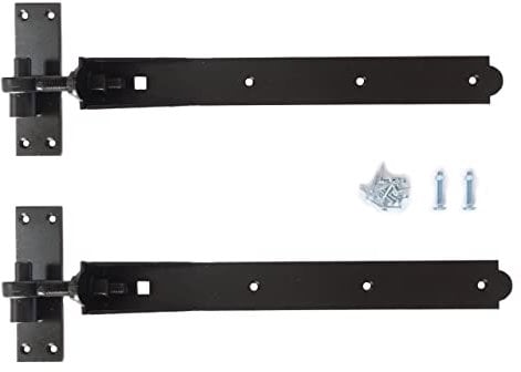 Adjustable Gate Hinges Heavy Duty Hook and Band Garden Shed Door in Galvanised or Black (Black, 18 / 455mm)